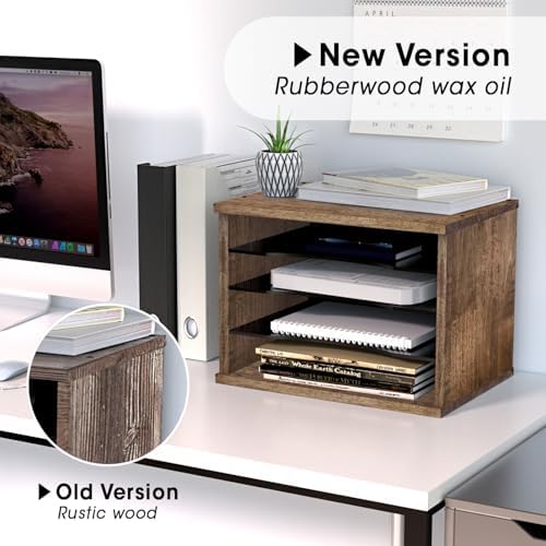 J JACKCUBE DESIGN Rustic Wood Desk Organizer 4 Compartment Paper File Holder for Home and Office, Document Storage, File sorter, Mail and Letter Tray- MK560A - Image 2
