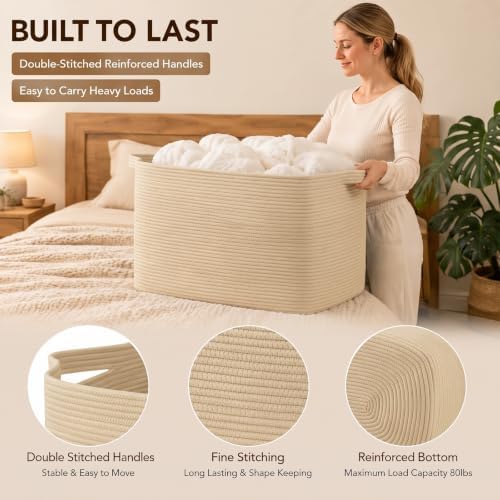 OIASKET 95L Extra Large Blanket Basket, 24" x 16.9" x 14.2" Woven Basket - Image 6