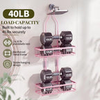 Skyapex Shower Caddy Hanging: Adjustable Height No Blocking to Shower Head - Shower Caddy Over Showerhead Shower Organizer - Rustproof Shower Shelves with Hooks 2 Soap Holders, Pink - Image 5