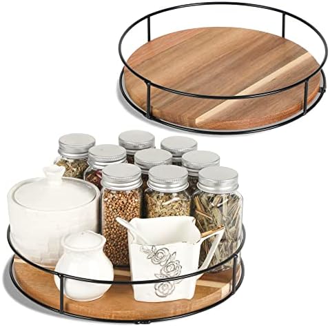 [ 2 Pack ] 11" & 12" Acacia Wood Lazy Susan Organizers with Steel Sides by TOMOAZA
