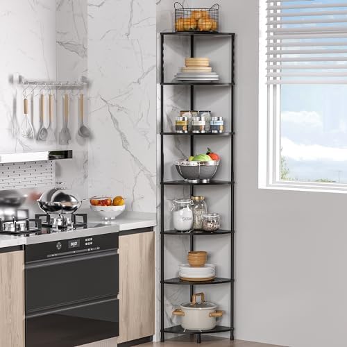 7 Tier Corner Book Shelf, 64.7", Marble Black - Image 3
