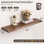 36" Live Edge Floating Shelves Set of 2, Solid Elm Wood, Vintage - Image 3