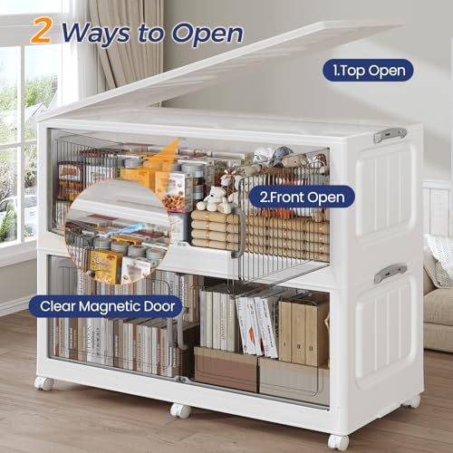 200Gal Extra Large Foldable Storage Organizer with Lid, 800QT Stackable Plastic Storage Bins with Clear Magnetic Doors & Wheels, for Bedroom Garage Closet Kitchen Dorm Home (4‑Pack) - Image 4