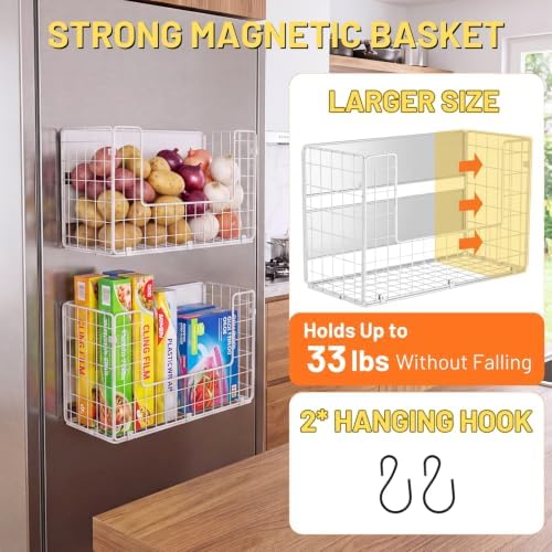 Ofiray-home Magnetic Fridge Shelf, Fruit Potato & Onion Storage Bins, Pantry Organizers, Large Container Basket for Refrigerator, Kitchen Counter, Cabinet (1, White) - Image 2
