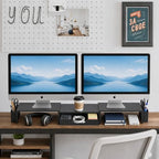 LEKETREE Dual Monitor Stand Riser with Drawer and 2 Pen Holders, Black - Image 3