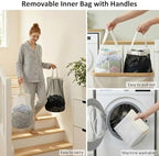 efluky Double Laundry Hamper with Lid and 2 Removable Bags, Beige - Image 5