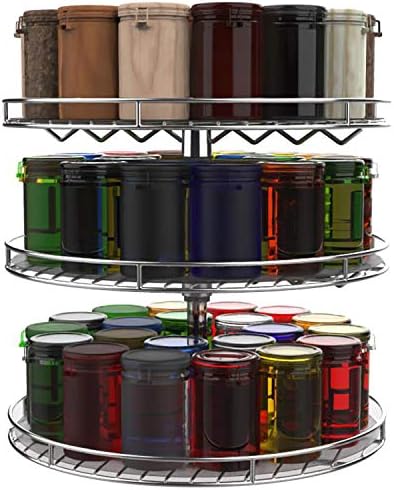 3 Tier Lazy Susan Large Shelf for Kitchen 13 inch,Tall Height Adjustable Turntable Spice Rack Spinner Cabinet Organizers and Storage,Rotating Under Sink Organizer,with PP Plastic Sheet (3 Tier) - Image 6