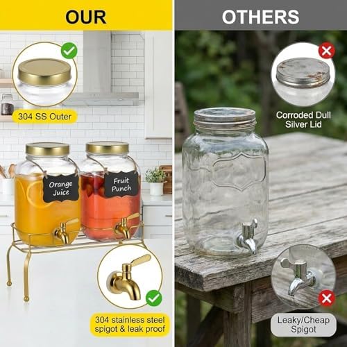 1 Gallon Glass Drink Dispenser Set of 2 – Drink Dispensers for Parties, Beverage Dispenser with Stand & 100% Leakproof Spigot, Ideal for Lemonade, Juice, Laundry Detergent Dispenser - Image 5