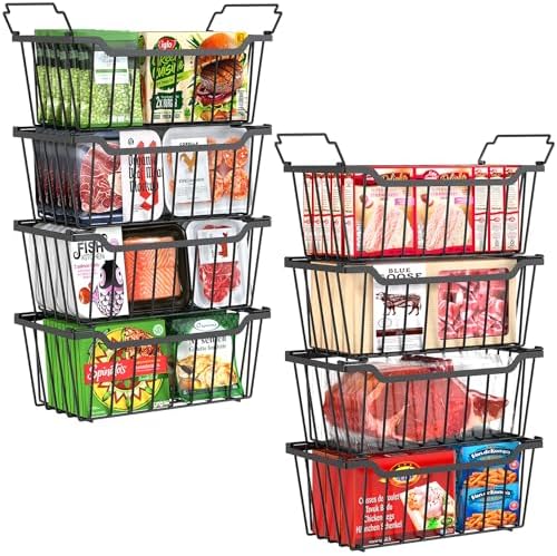 SUNALLY Freezer Organizer Bins, 8 Pack Stackable Pantry Storage Bins, Black by SUNALLY