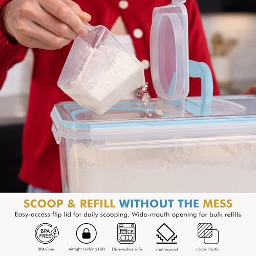 Shazo 2 PC (11L | 372 oz) Flour Sugar Storage Containers with Spout Lid & Easy Carry Handle - BPA Free Extra Large Airtight Food Storage Containers with Lids - Rice Canisters Sets for Kitchen & Pantry - Image 6