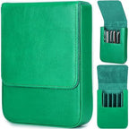 Top Grain Genuine Leather 6 Fountain Pen/Pencil Tray Case, Minimalist Fashion Design, Handmade, Magnetic Closure with Drawer Design, Gift Choice for Man/Woman/Office, Glossy Green, 6 Slots by CataPurusLeatherCrafts