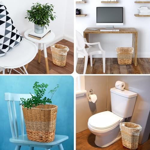 Ziliny 2 Pcs Wicker Trash Can with 50 Tarsh Bags, Classic Style, Mix Color - Image 6