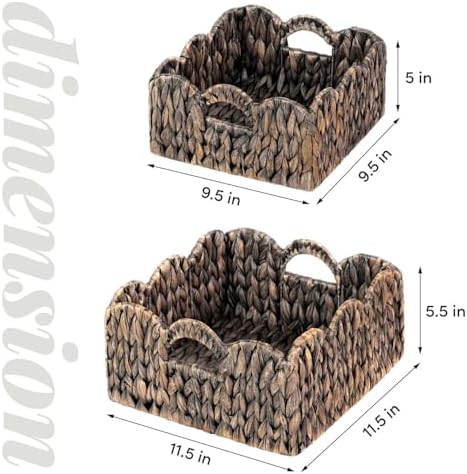 Scalloped Baskets (Natural-Set of 2) Basket Living Room Organizer, Water Hyacinth Baskets For Decor, Woven Basket Boho Style for Bathroom, Bedroom, Laundr,...Iron Frame. - Image 3
