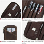 CONTACTS Full Grain Crazy Horse Leather Pencil Case Handmade Vintage Zipper Pen Holder Pouch with Card Slot Pens Organizer Pockets Stationery Bag for Men - Image 3
