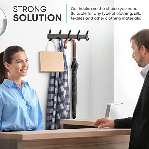 Coat Rack Wall Mount – 15 Inch Stainless Steel Hook Rail with 5 Double Coat Hooks for Hanging – Wall Mounted Entryway Organizer for Coats, Hats, Bags, Towels, Robes, Closet or Bathroom - Black 2 Pack - Image 5
