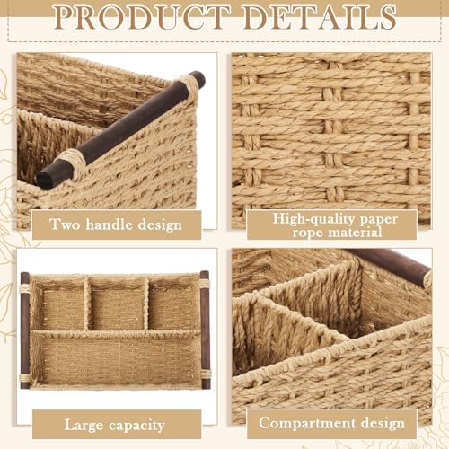 Remerry Beige Bathroom Countertop Organizer Caddy, Wicker-Like Divided Basket with Handle and Metal Frame, 4 Compartment, Paper Rope Storage Organizer for Vanity Kitchen (10.24 x 7.87 x 3.94 in) - Image 3