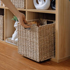 10.5 x 10.5in Cube Seagrass Storage Baskets, Foldable Square Wicker Storage Baskets for Shelves Set of 3, Large Cubby Rattan Basket, Collapsible Cube Storage Bins - Image 6