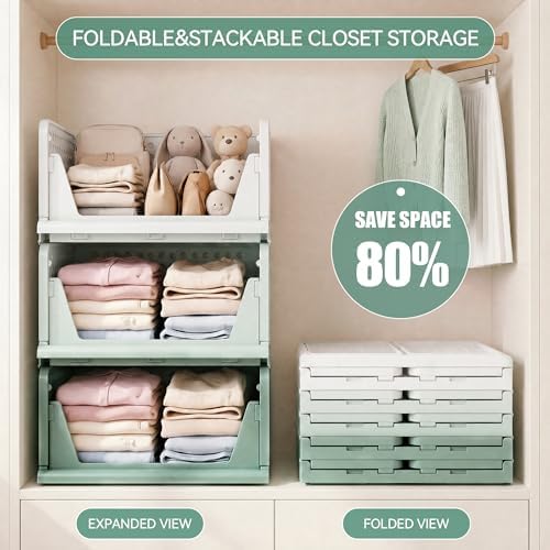 Pinkpum Green Boy Closet Organizers and Storage Stackable Plastic Drawer Basket for Clothing Stackable Storage Bins Shelf Storage Container for Rv Closet Wardrobe Bedroom Bathroom Playroom Man 6 Pack - Image 4