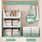 Pinkpum Green Boy Closet Organizers and Storage Stackable Plastic Drawer Basket for Clothing Stackable Storage Bins Shelf Storage Container for Rv Closet Wardrobe Bedroom Bathroom Playroom Man 6 Pack - Image 4