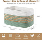 UBBCARE 2 Pack Baskets for Organizing, Woven Storage Baskets for Toys and Towel, Rectangle Cotton Rope Basket with Handles, 14''L x 8''W x9''H, Green - Image 2