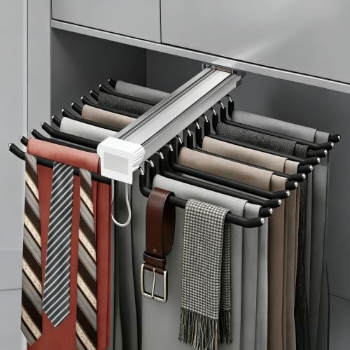 Pull Out Closet Valet Rods, Slide Out Steel Pants Rack Sliding Trouser Rack - Image 5