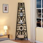 HOMBAZAAR 5 Tier Corner Shelf,72 Inch Tall Corner Bookshelf,Black - Image 4