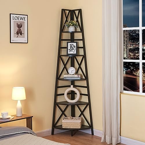 HOMBAZAAR 5 Tier Corner Shelf,72 Inch Tall Corner Bookshelf,Black - Image 4