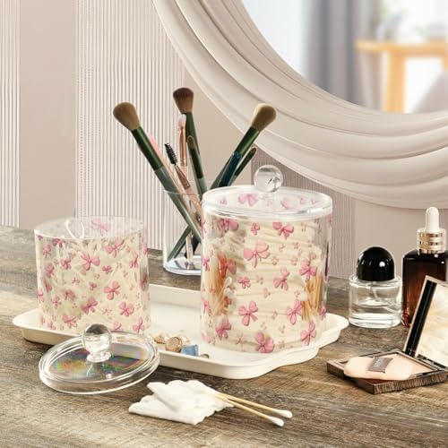 Pink Bow Cute Qtip Holder Waterproof Dustproof Apothecary Jars with Lids For Bathroom Cotton Swabs Makeup Sponges Floss Picks Bath Salts 2 Pack - Image 5