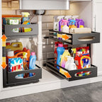 mixeshop Under Sink Organizer, 2 Tier Under Sink Organizers and Storage, Adjustable Height, Slide out Metal Cabinet Organizers, Pull out Cabinet Storage Drawer Shelf for Kitchen Bathroom (Black, 2) by MIXESHOP