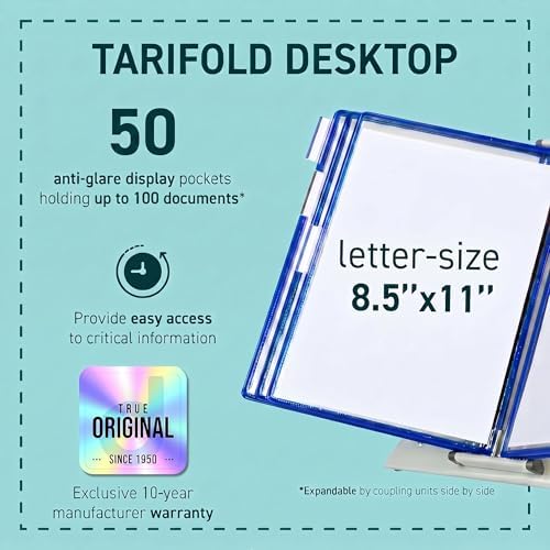tarifold Desktop Reference Display System, 50 Pockets, Expandable, Blue - Image 2