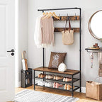 VASAGLE Coat Rack and Storage Bench, Hall Tree with 9 Hooks, Steel Frame - Image 2