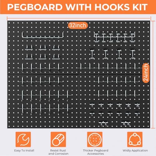 INCLY 70PCS Pegboard Wall Organizer Kit with Metal Panels and 1/4" Hooks - Image 6