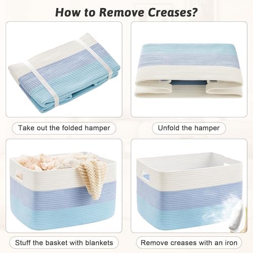 Artfeel Blanket Basket,Rectangle Woven Baskets for Storage,100L Laundry Basket for Decorative Nursery Blanket,Toys,Dirty Clothes and Magazine in Shelves,Baby Room,and Living Room - Image 7