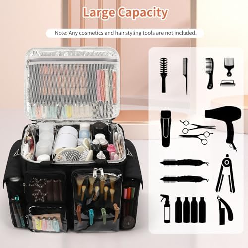 Large Hairstylist Traveling Bag, Hair Tool Organizer with Removeable Dividers, Hairdresser Hair Tools Travel Bag with Multi Pockets, Professional Makeup Artist Bag with Shoulder Strap - Image 2