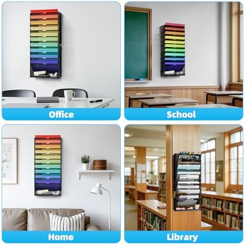 Marbrasse Wall File Holder 11-Tier Hanging Wall File Organizer, for Papers, Files Clipboard & Magazine Organizer, Wall Mount File Holder Great for Office Home (Black) - Image 7