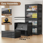 BROVIEW 800Qt Extra Large Stackable Storage Bins with Lid, Closet Organizer Collapsible Drawer Boxes with Wheels, Folding Plastic Cabinet Containers for Home Kitchen Room Organization, 4Pack Black - Image 6