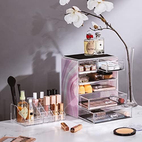 Sorbus Makeup Organizer, 6-Drawer Acrylic 2-Piece Set (Tie Dye) - Image 2