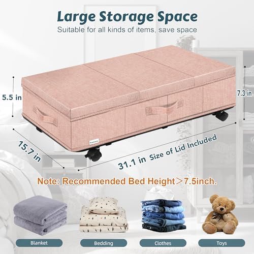 Supowin Under Bed Storage with Wheels, 2Pack Rolling Underbed Storage - Image 2