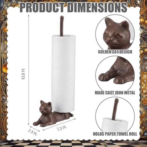 Thenshop Cat Paper Towel Holder Brown Cast Iron Toilet Paper Holder 13.47" - Image 2