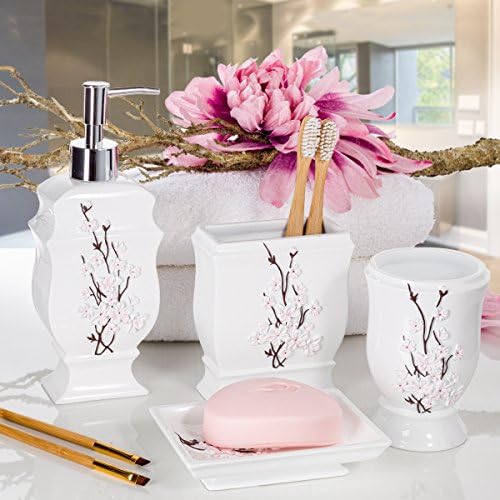 Vanda Cherry Blossom 4 Piece Resin Bathroom Accessories Set - Image 2