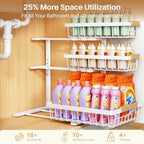 PXRACK Under Sink Organizer, 2-Pack 3-Tier Height Adjustable Thickened Metal Pull out Cabinet Organizer Shelf, Slide out Storage Drawer Rack for Bathroom Kitchen Pantry Home Organization, White - Image 4