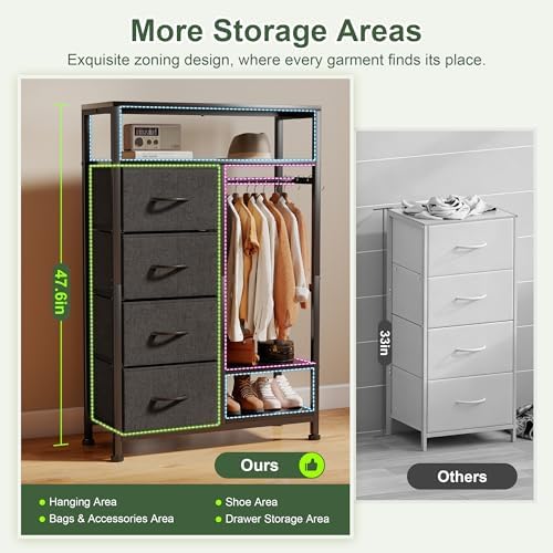 YOSHOOT 31.5" Dresser with Hanging Rack, Closet Dresser for Kids Bedroom - Image 6