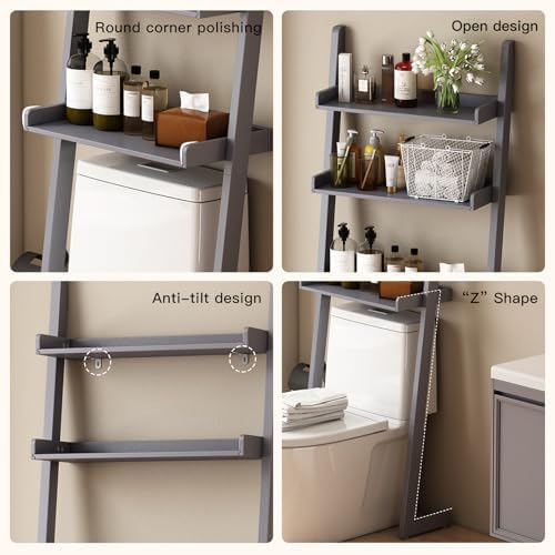 Solid Bamboo Over the Toilet Storage, 3-Tier Freestanding Toilet Shelf - Image 3