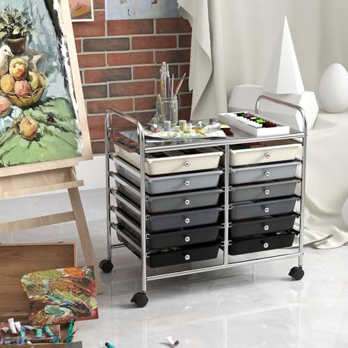 COSTWAY 12-Drawer Rolling Storage Cart, Utility Storage Organizer Cart - Image 2