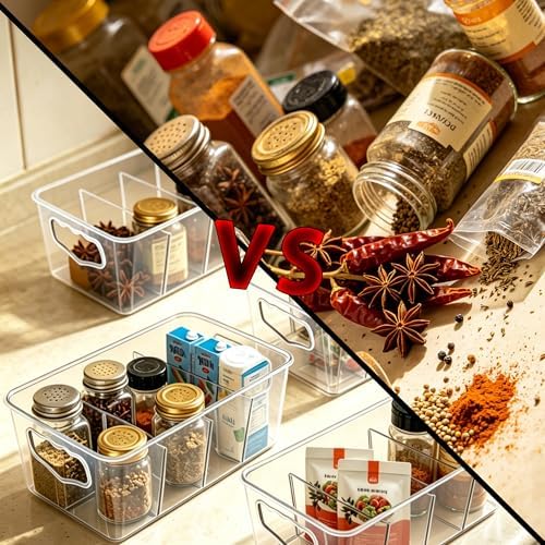 SPACELEAD 6 Pack Clear Pantry Organization Storage Bins with Dividers - Image 3