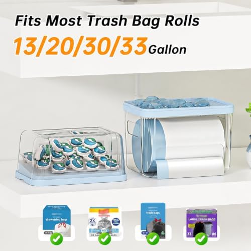 2-in-1 Trash Bag Holder Laundry & Dishwasher Pods Container,Garbage Bag Dispenser with Removable Lids,Kitchen Organizer and Under Sink Storage Box (Blue) - Image 4