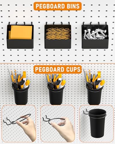 INCLY 30PCS Peg Board Organizer Accessories Kit with Bins, Cups & Baskets - Image 4
