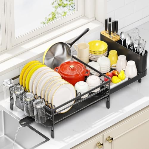 TOOLF Extendable Dish Drying Rack for Kitchen Counter, Black by TOOLF