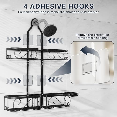 Stainless Steel Shower Caddy Hanging with Soap Dish and Hook,Black - Image 6