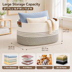 Laundry Hamper with Handles, 72L Rope Laundry Basket, Rice Brown & White - Image 2
